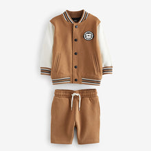 Load image into Gallery viewer, Tan Brown Monkey 100% Cotton Letterman and Shorts Set (6mths-6yrs)
