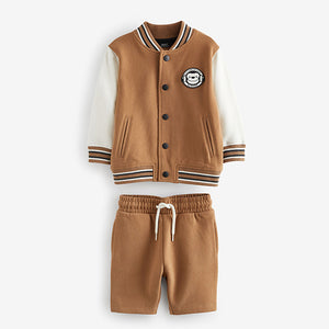 Tan Brown Monkey 100% Cotton Letterman and Shorts Set (6mths-6yrs)