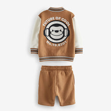 Load image into Gallery viewer, Tan Brown Monkey 100% Cotton Letterman and Shorts Set (6mths-6yrs)
