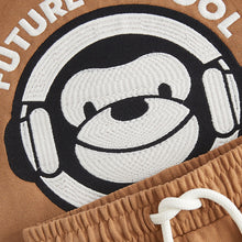 Load image into Gallery viewer, Tan Brown Monkey 100% Cotton Letterman and Shorts Set (6mths-6yrs)
