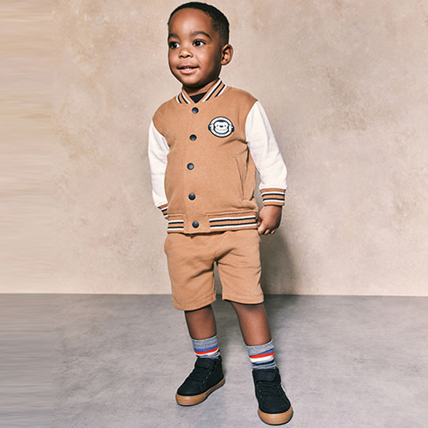 Tan Brown Monkey 100% Cotton Letterman and Shorts Set (6mths-6yrs)