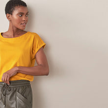 Load image into Gallery viewer, Ochre Yellow Round Neck Cap Sleeve T-Shirt
