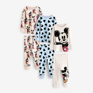 Blue/Ecru Mickey Mouse Snuggle Pyjamas 3 Pack (12mths-7yrs)