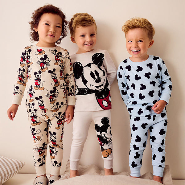 Blue/Ecru Mickey Mouse Snuggle Pyjamas 3 Pack (12mths-7yrs)