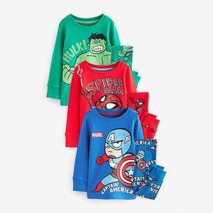 Marvel Red/Green/Blue Snuggle Pyjamas 3 Pack (9mths-6yrs)