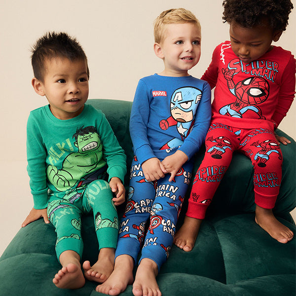 Marvel Red/Green/Blue Snuggle Pyjamas 3 Pack (9mths-6yrs)