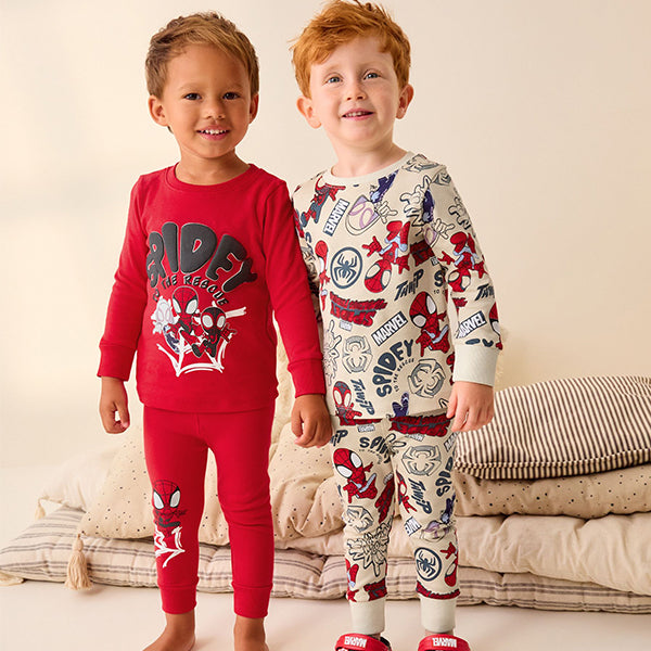 Spidey and Friends Red/Ecru Cream 2 Pack Snuggle Pyjamas (12mths-6yrs)
