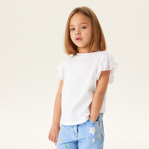 White Broderie Frill Sleeve T-Shirt (3-12yrs)