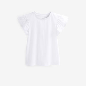 White Broderie Frill Sleeve T-Shirt (3-12yrs)