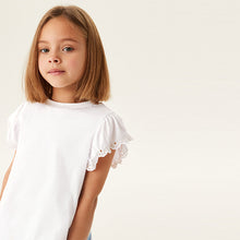 Load image into Gallery viewer, White Broderie Frill Sleeve T-Shirt (3-12yrs)
