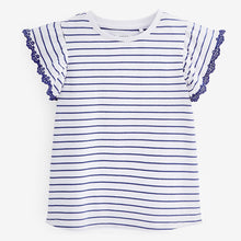 Load image into Gallery viewer, Navy Blue/White Broderie Frill Sleeve T-Shirt
