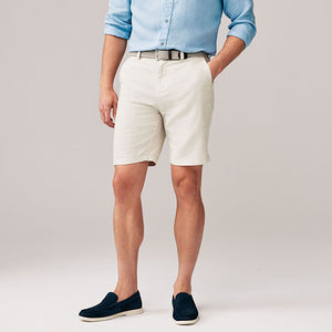 Stone Linen Cotton Chino Shorts with Belt Included
