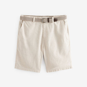 Stone Linen Cotton Chino Shorts with Belt Included