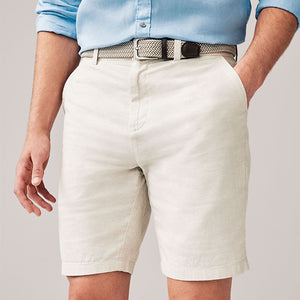 Stone Linen Cotton Chino Shorts with Belt Included