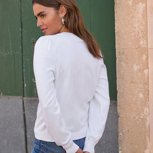 White Crew Neck Long Sleeve Jumper