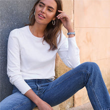 Load image into Gallery viewer, White Crew Neck Long Sleeve Jumper

