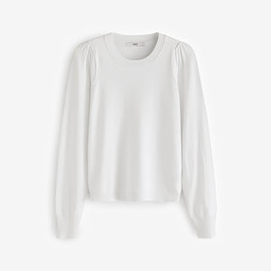 White Crew Neck Long Sleeve Jumper