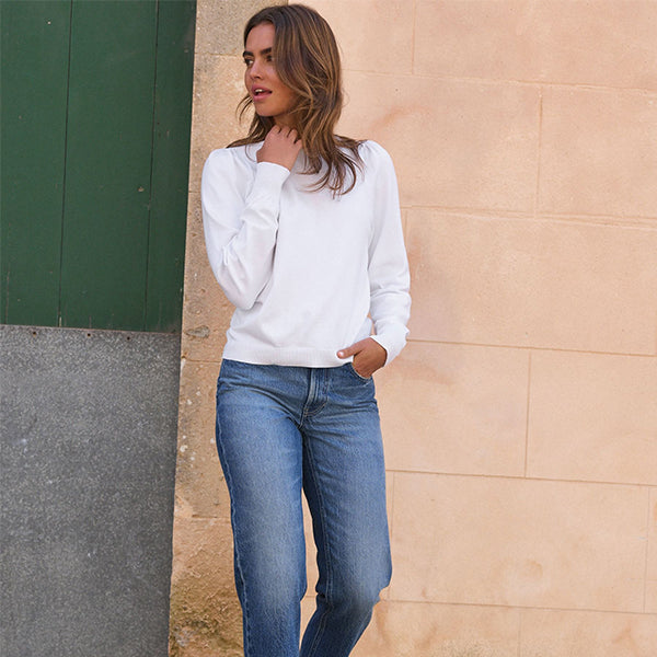 White Crew Neck Long Sleeve Jumper