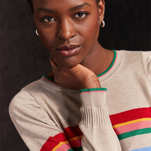 Load image into Gallery viewer, Neutral with Rainbow Stripe Crew Neck Long Sleeve Pattern Knitted Jumper
