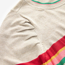 Load image into Gallery viewer, Neutral with Rainbow Stripe Crew Neck Long Sleeve Pattern Knitted Jumper
