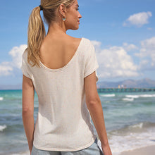 Load image into Gallery viewer, Ecru Cream Scoop Neck Knitted Short Sleeve T-Shirt
