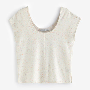 Ecru Cream Scoop Neck Knitted Short Sleeve T-Shirt