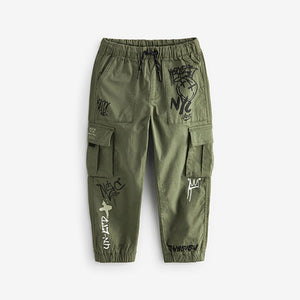 Khaki Graffiti Cargo Trousers