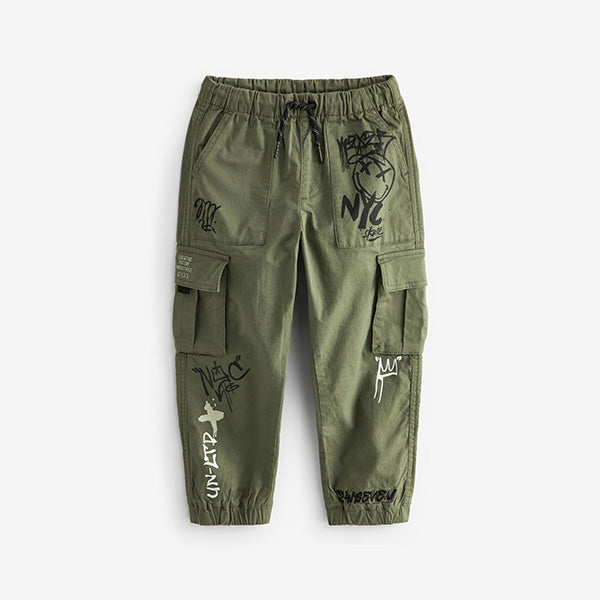 Khaki Graffiti Cargo Trousers