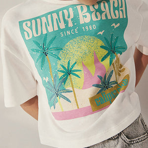 White Summer Beach Graphic T-Shirt