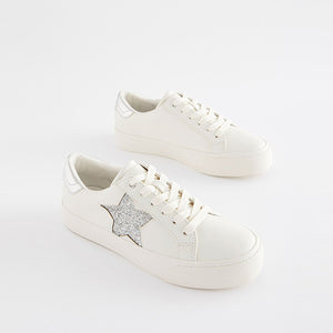 White/Silver Forever Comfort® Patent Chunky Star Lace-Up Trainers