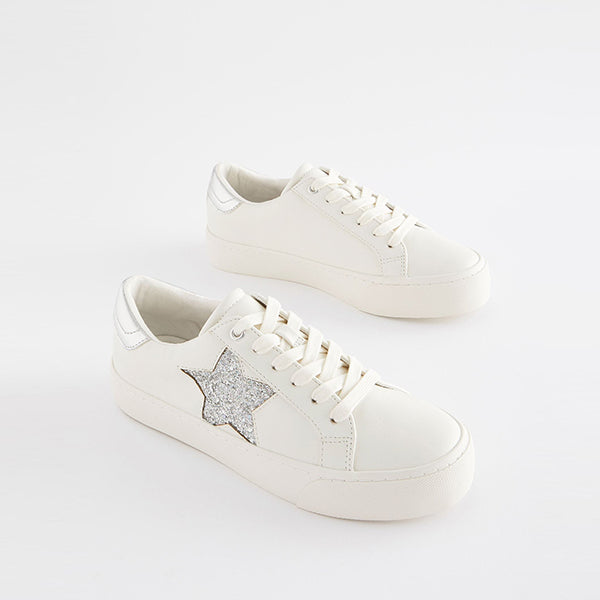 White/Silver Forever Comfort® Patent Chunky Star Lace-Up Trainers