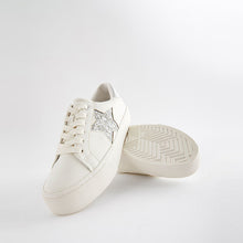 Load image into Gallery viewer, White/Silver Forever Comfort® Patent Chunky Star Lace-Up Trainers
