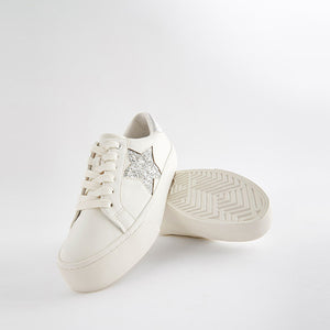 White/Silver Forever Comfort® Patent Chunky Star Lace-Up Trainers
