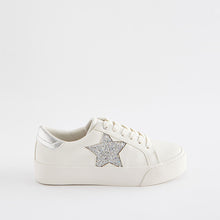 Load image into Gallery viewer, White/Silver Forever Comfort® Patent Chunky Star Lace-Up Trainers
