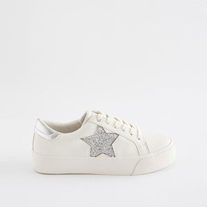 White/Silver Forever Comfort® Patent Chunky Star Lace-Up Trainers