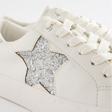 Load image into Gallery viewer, White/Silver Forever Comfort® Patent Chunky Star Lace-Up Trainers
