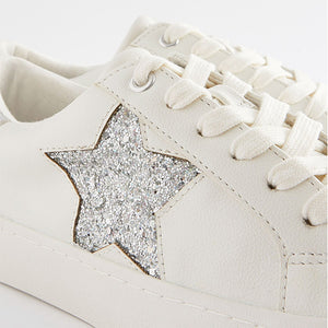 White/Silver Forever Comfort® Patent Chunky Star Lace-Up Trainers