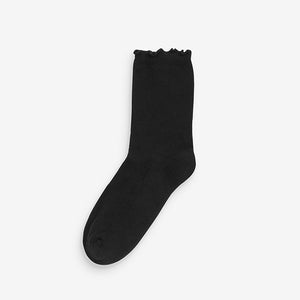 Black Frill Top Cushion Sole Ankle Socks 4 Pack