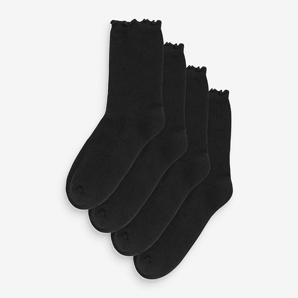 Black Frill Top Cushion Sole Ankle Socks 4 Pack