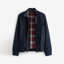 Load image into Gallery viewer, Navy Shower Resistant Harrington Jacket With Check Lining
