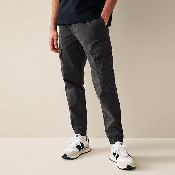 Black Regular Tapered Fit Stretch Utility Cargo Trousers