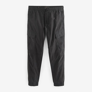 Black Regular Tapered Fit Stretch Utility Cargo Trousers