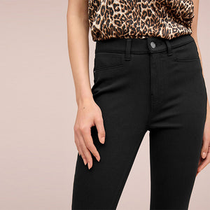 Black Fly Fasten Jersey Denim Leggings