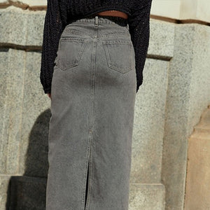 Grey Maxi Denim 100% Cotton Skirt