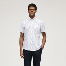 Load image into Gallery viewer, Navy Blue/Pink Flamingo Easy Iron Button Down Short Sleeve Oxford Shirt
