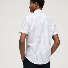 Load image into Gallery viewer, Navy Blue/Pink Flamingo Easy Iron Button Down Short Sleeve Oxford Shirt
