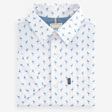 Load image into Gallery viewer, Navy Blue/Pink Flamingo Easy Iron Button Down Short Sleeve Oxford Shirt
