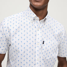 Load image into Gallery viewer, Navy Blue/Pink Flamingo Easy Iron Button Down Short Sleeve Oxford Shirt
