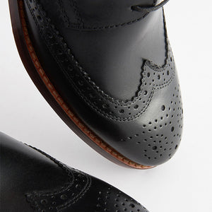 Black Regular Fit Leather Contrast Sole Brogue Shoes