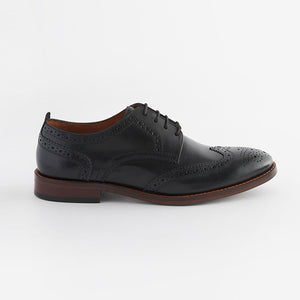 Black Regular Fit Leather Contrast Sole Brogue Shoes